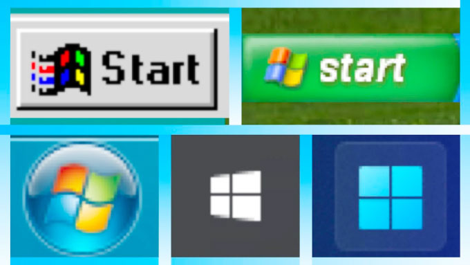 Nút Start trên Windows 95 (trên cùng bên trái) và các thiết kế trên phiên bản sau này.
