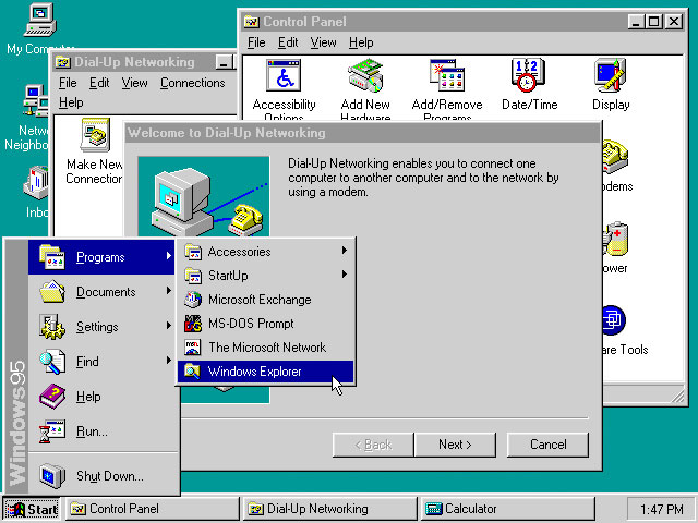 askbar trên Windows 95. 